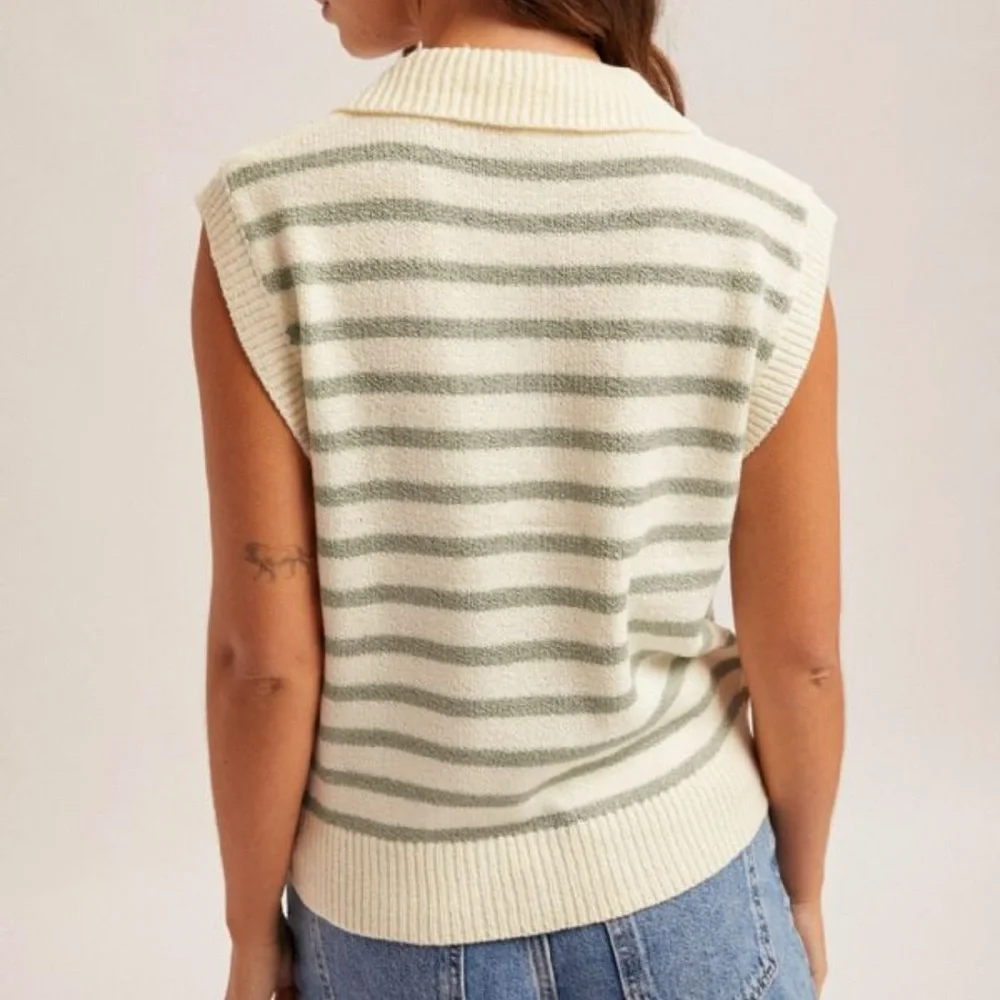 Hem & Thread Striped Sweater Vest with Daisy Accents - Picture 3 of 7